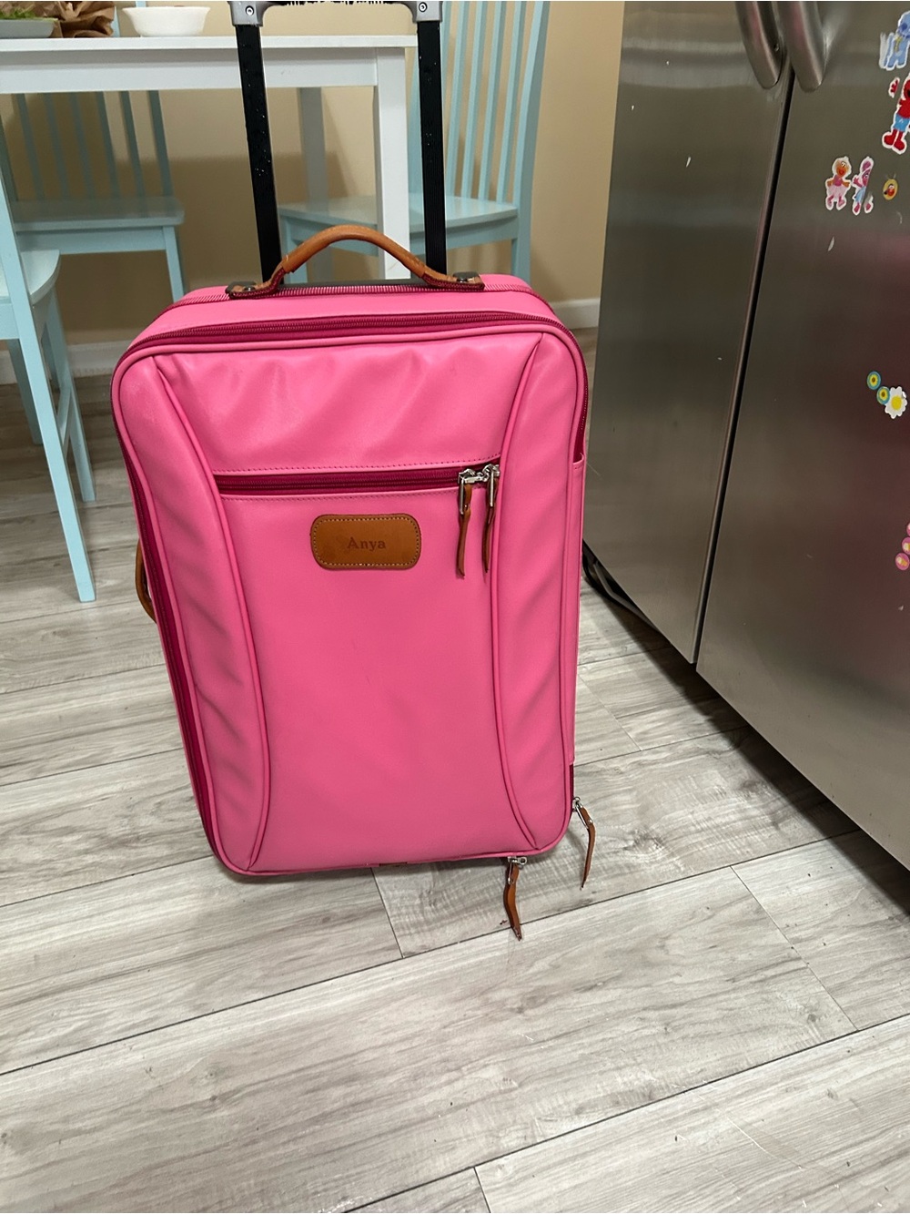 Jon Hart Design Hot Pink Rolling Travel Tote with Brown Accents